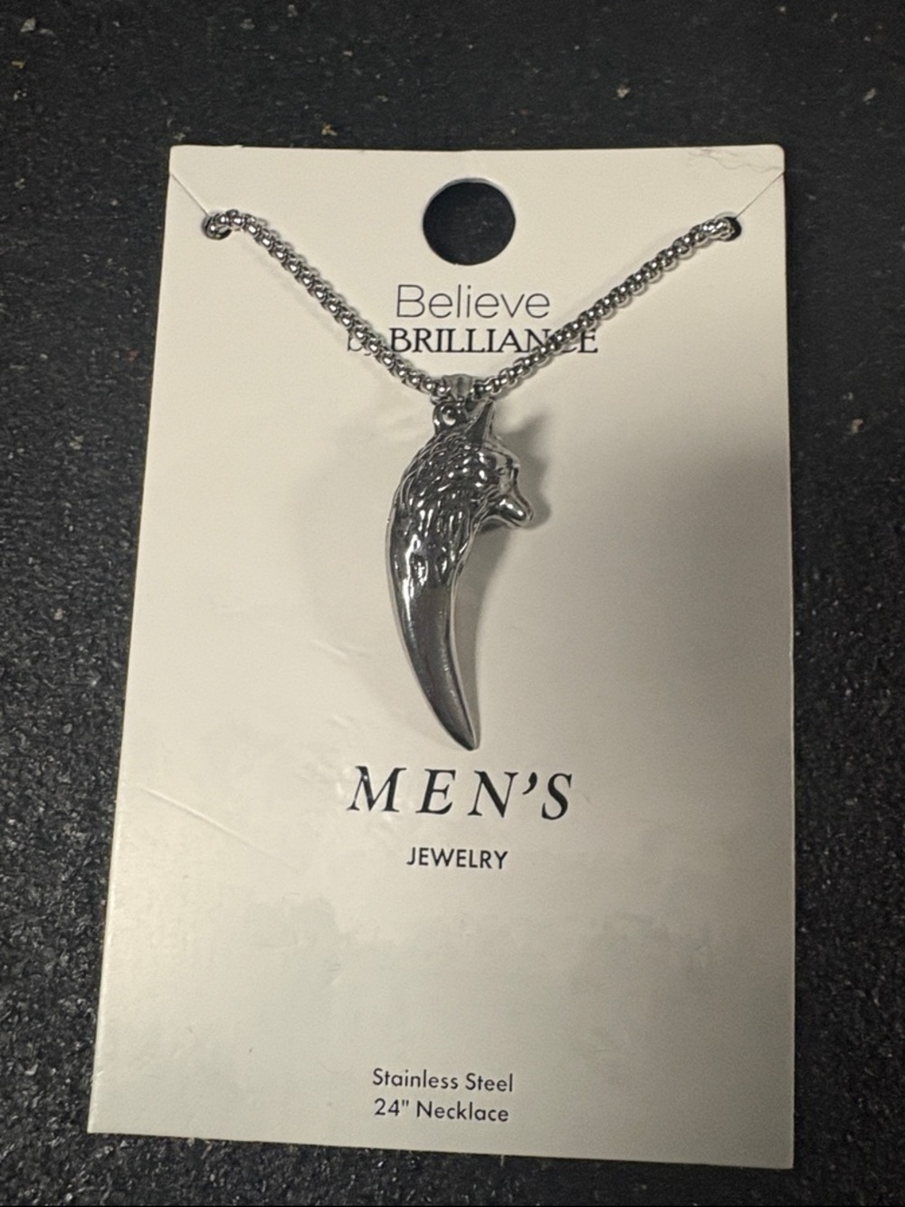 Believe Brilliance Men's Silver Wolf Claw Necklace